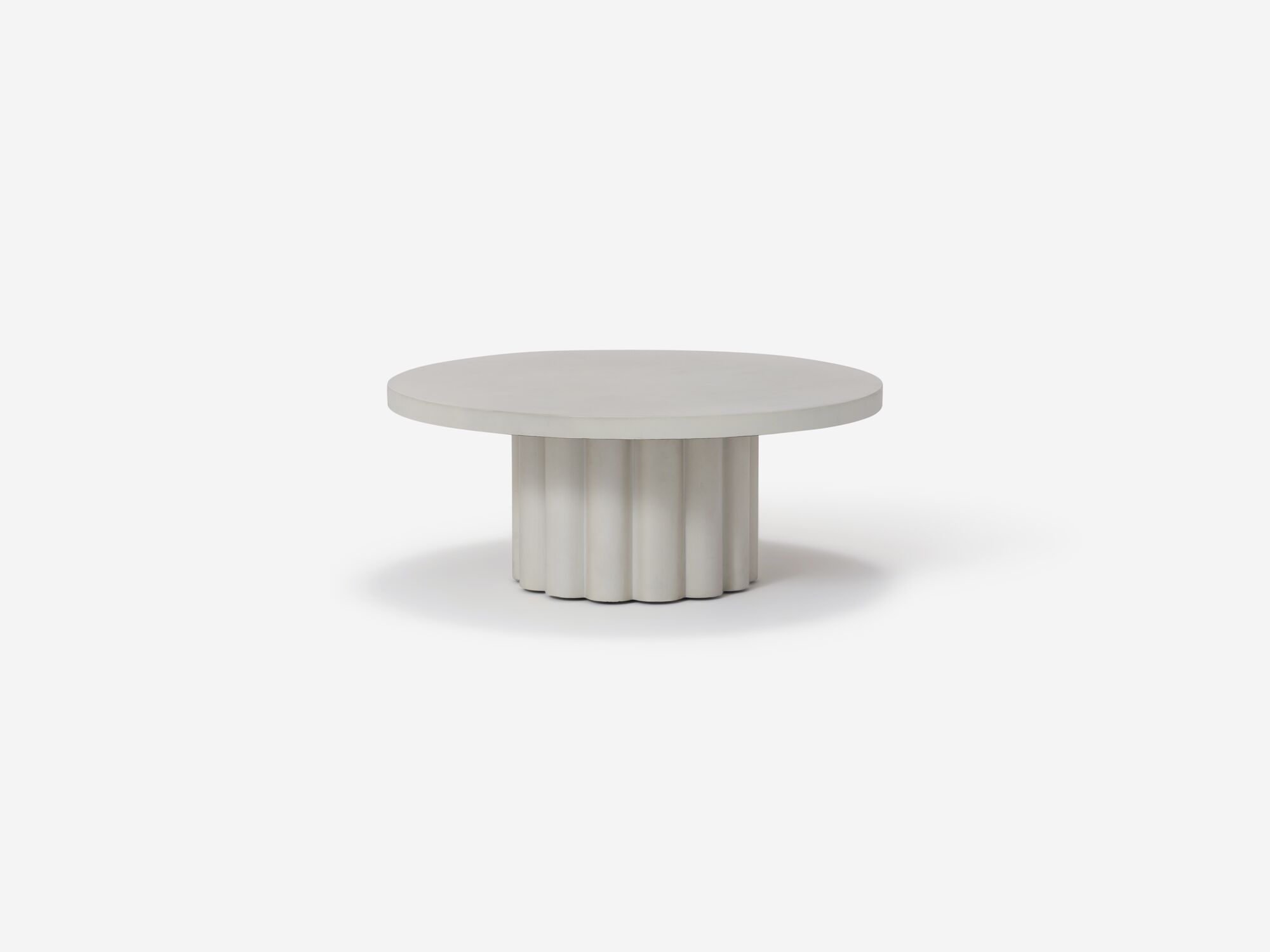 Front view of round white coffee table